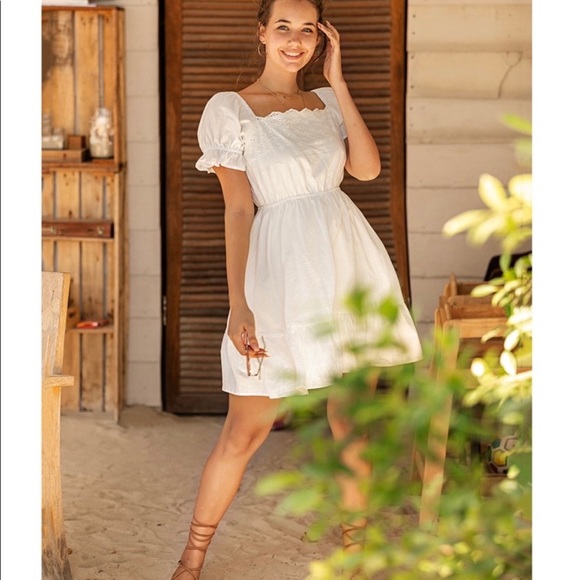 New! White Boho Peasant Dress - Picture 5 of 8